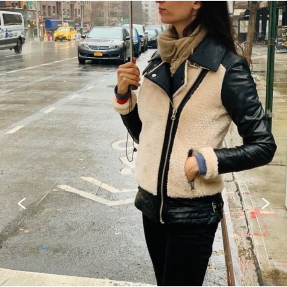 Slate & Willow Black Leather Faux Sherpa AVIATOR Jacket Size Small - Picture 1 of 11